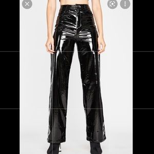Shiny leather wide leg pants